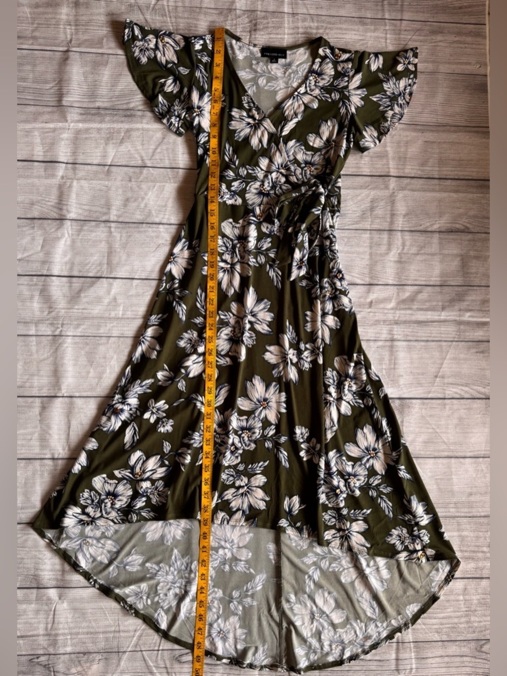 Fortune + Ivy Floral Wrap Dress Green White Midi Hi Low Short Sleeve Size S - Picture 6 of 11